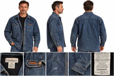 Carhartt Men’s XL Fleece-Lined Denim Work Shirt Jacket – Dark Blue