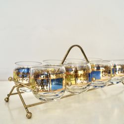 1950’s Mid Century Modern Barware Caddy Glassware Set 