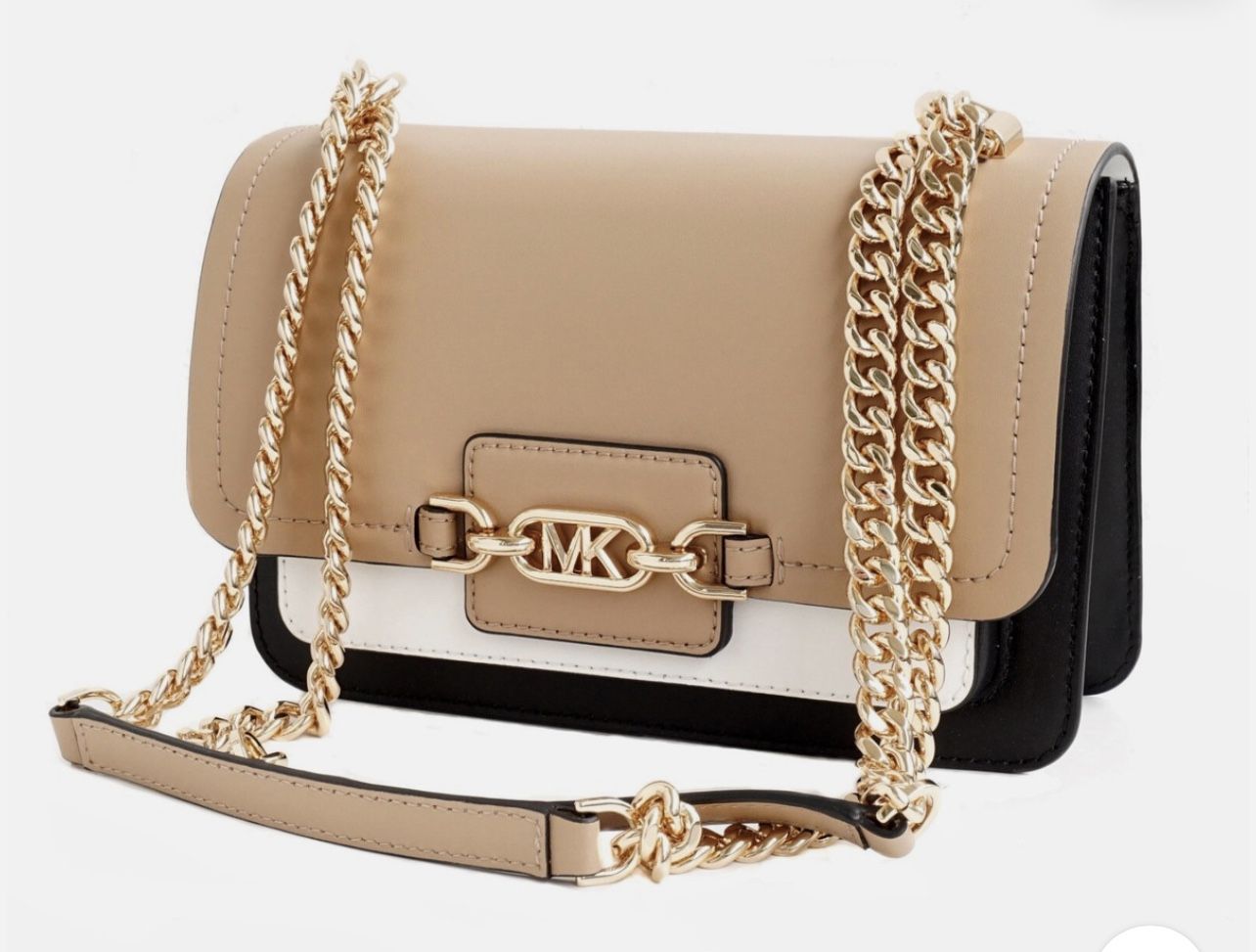 Michael Kors Bag Handbag Heather Large Gusset Shoulder Black Camel