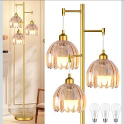 QIYIZM Gold Floor Lamp for Living Room,Bedroom,Tree 3 Light Standing Lamp Mid Century Modern Brass Tall