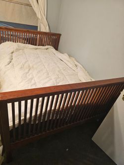 Wood slat bed frame full size with mattress