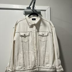 White Denim Jacket With Studs
