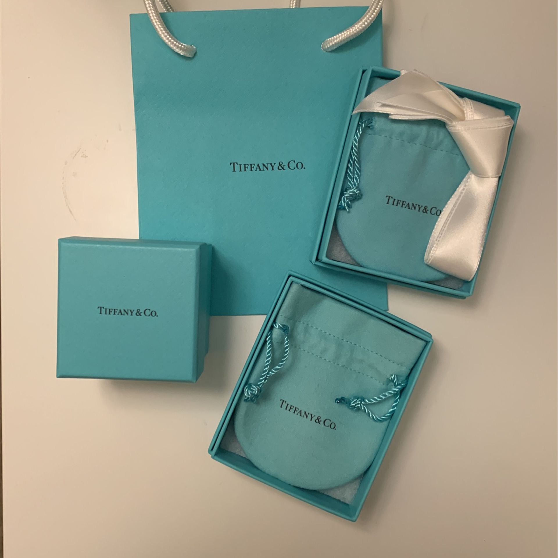 Tiffany small bag, boxes (one ribbon), and jewelry  pouches 