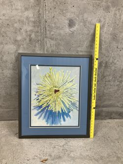 framed art print of a yellow spider mum flower