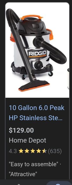 Rigid Shop Vac Like New 10 Gall 6 Hotsepower