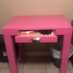 Pink Desk For Makeup Or Computer With A Drawer 