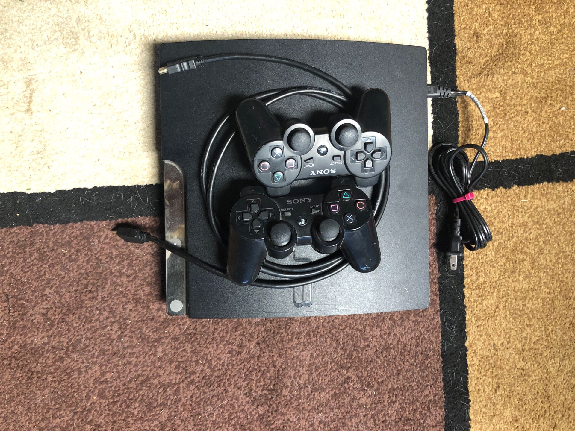PS3 with 2 controllers & cable