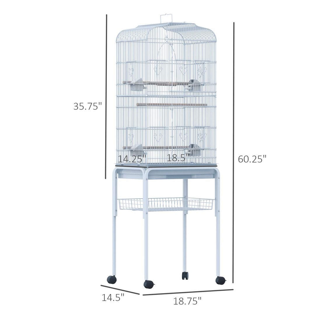 NEW Metal Indoor Bird Cage Starter Kit with Detachable Rolling Stand, Storage Basket, and Accessories 