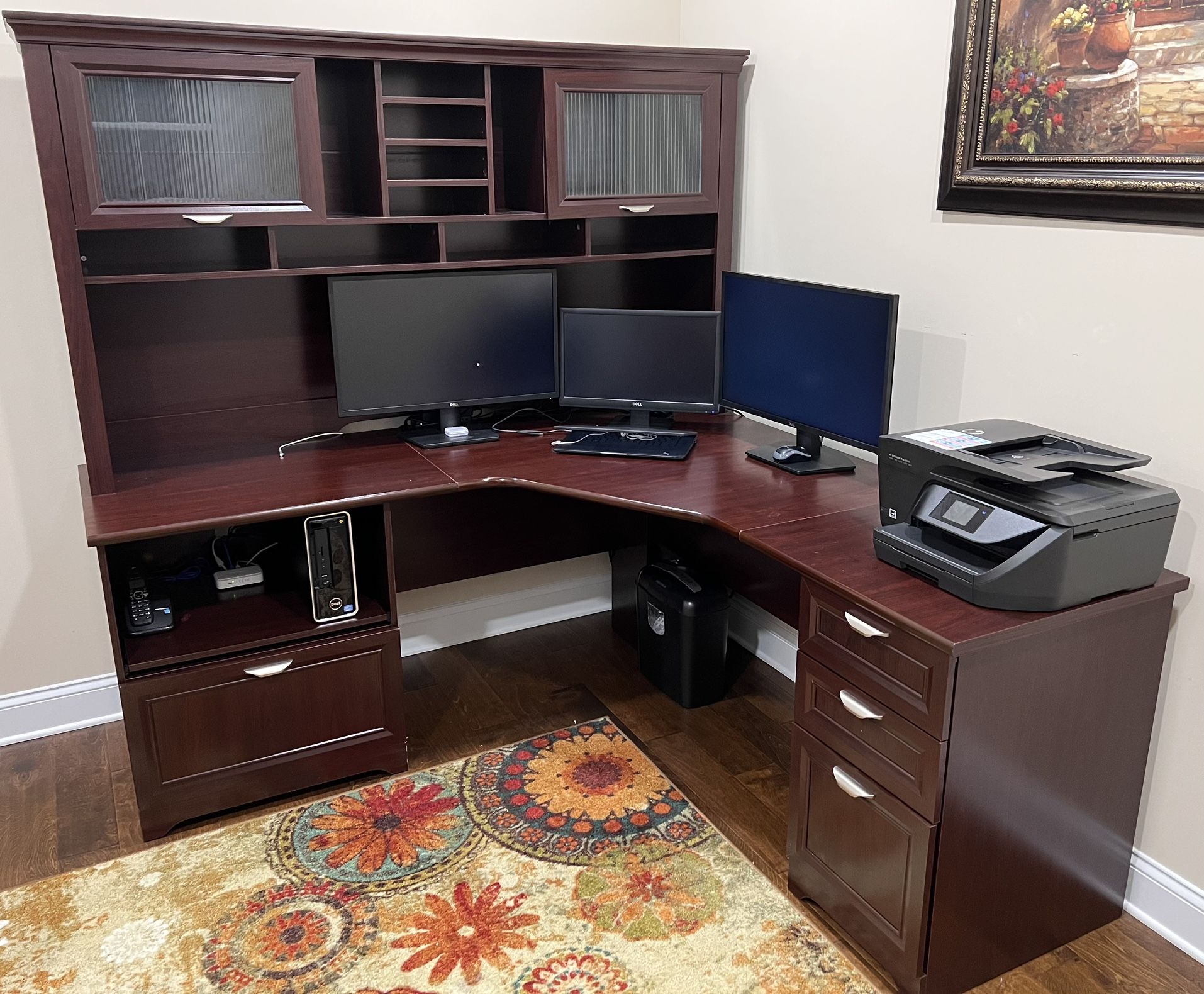Magellan Performance 71"W L-Shape Corner Desk With Hutch, Cherry