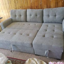 Gray 85" Sleeper Sectional Sofa with Reversible Storage Chaise