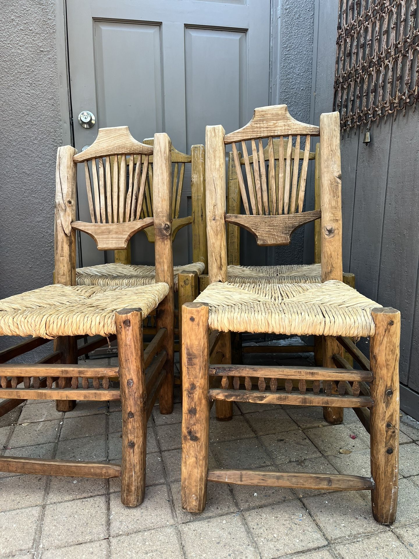 4 Rustic Mexico Inspired Carved Wood Chairs