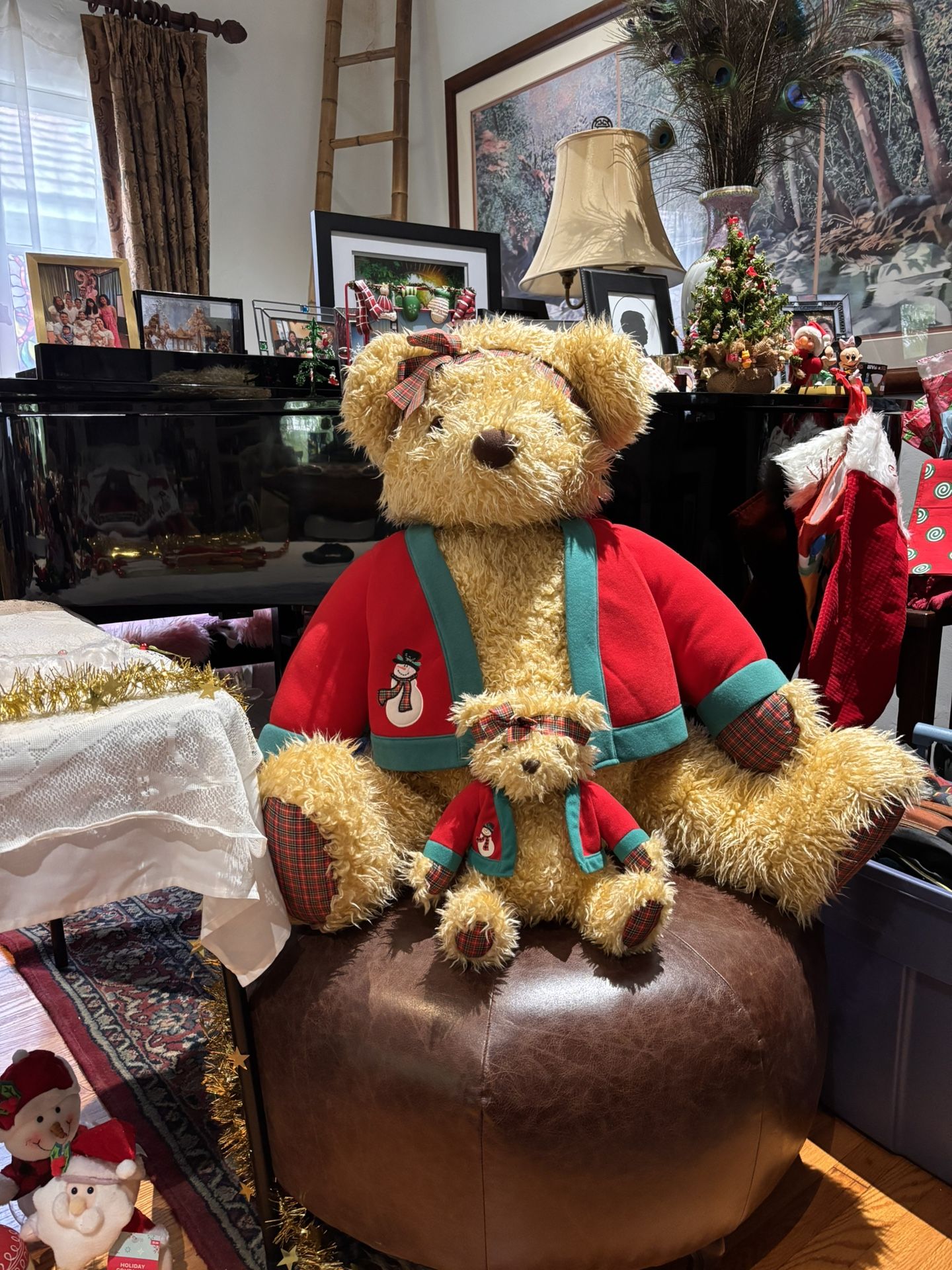 extra large Hallmark Christmas bear plush + plus small one Merrily Hallmark Bear & Merrily Baby Bear Christmas Plaid Teddy Bears