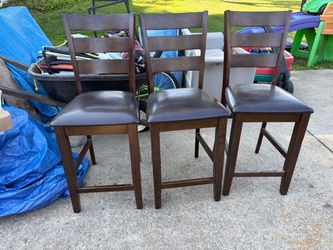 Set of 3 Dark Wood Counter Height Bar Stools