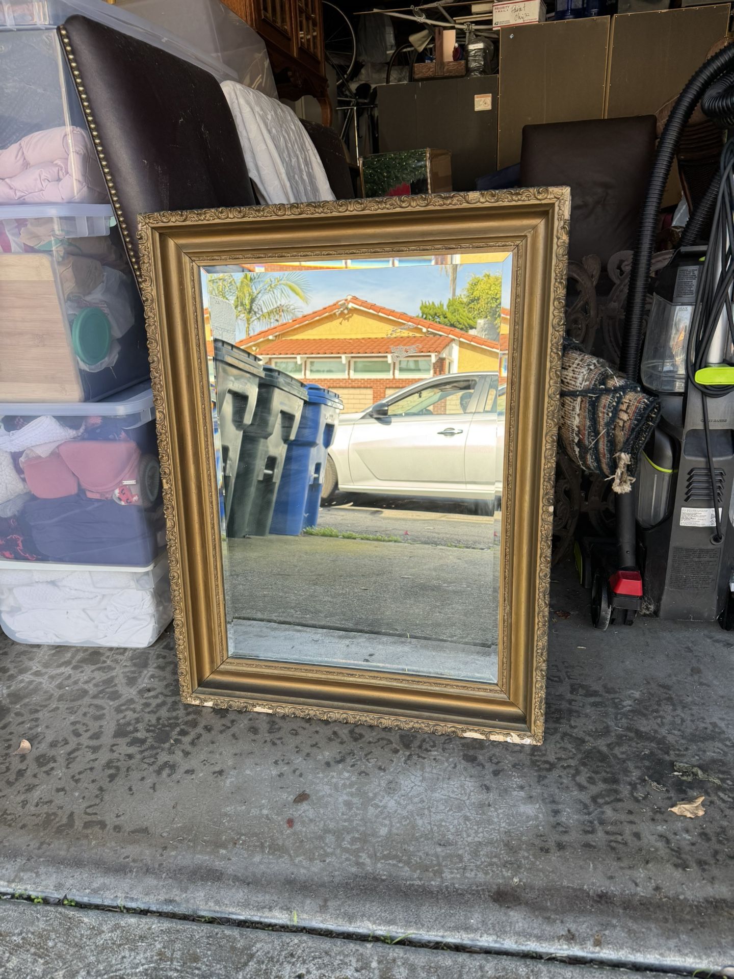 Antique Beveled Mirror In Gold Antique Frame