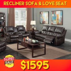 Recliner Leather Sofa And Love Seat 2pc - Delivery And Financing Available