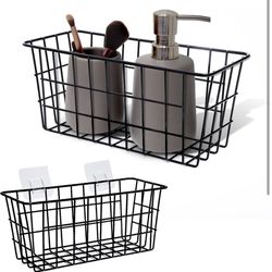 Wire Baskets, 2Pcs, 11x 4.7x 4.7 In Rust Resistant Metal Basket  Strong Adhesive - Perfect for Organizing & Storing in Kitchen Bathroom Dorm Shelves 