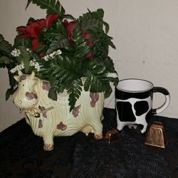 X4 VINTAGE FARMHOUSE FARM BARN MILK COW BELLS COPPER CUP MUG PLANT FLOWER POT PLANTER