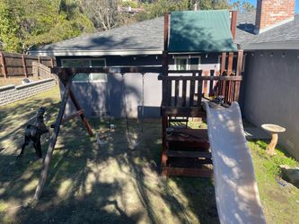 Wooden Swing Set with Slide and Clubhouse