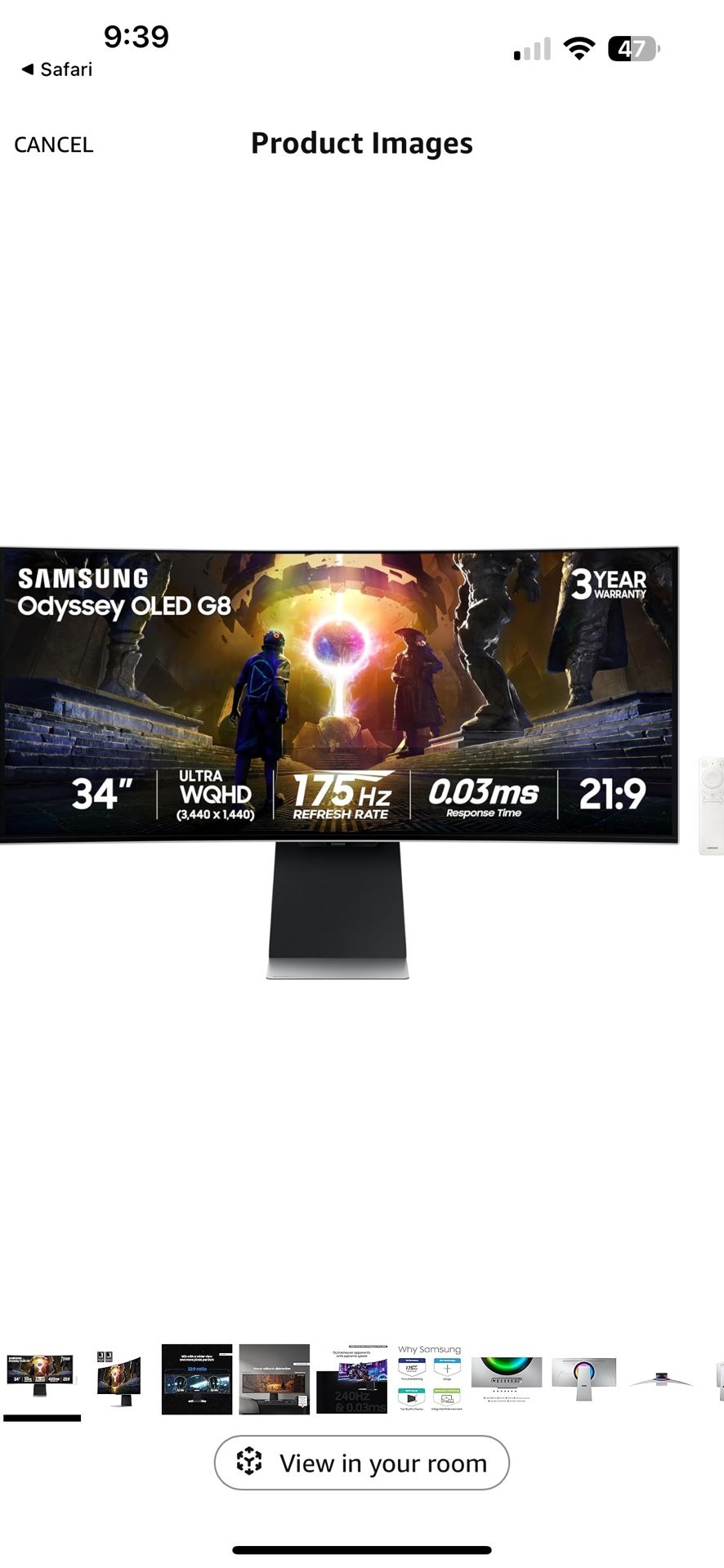Samsung 34 Inch Odyssey OLED G8 Gaming Monitor