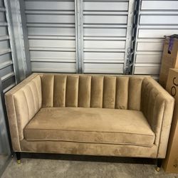 Champagne Leanna Channel Tufted Velvet Loveseat