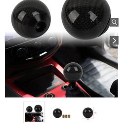 Car Gear Shift Knob Round Ball Shape Black Real Carbon Fiber Universal with Adapters