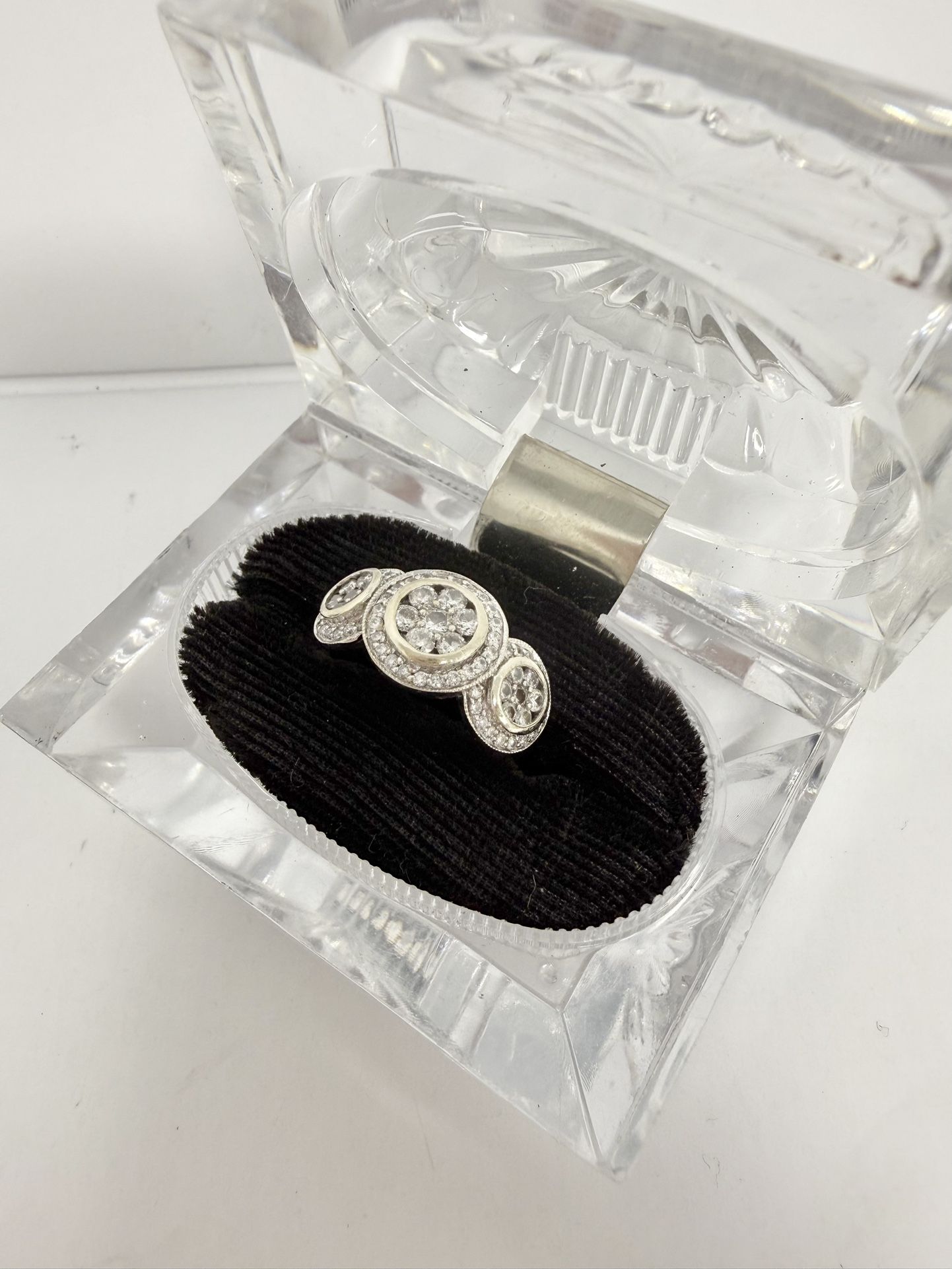 14k White Gold 3 Cluster Diamond Ring