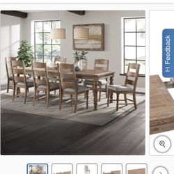 9 Pieces Dining Table With Extra Extension 