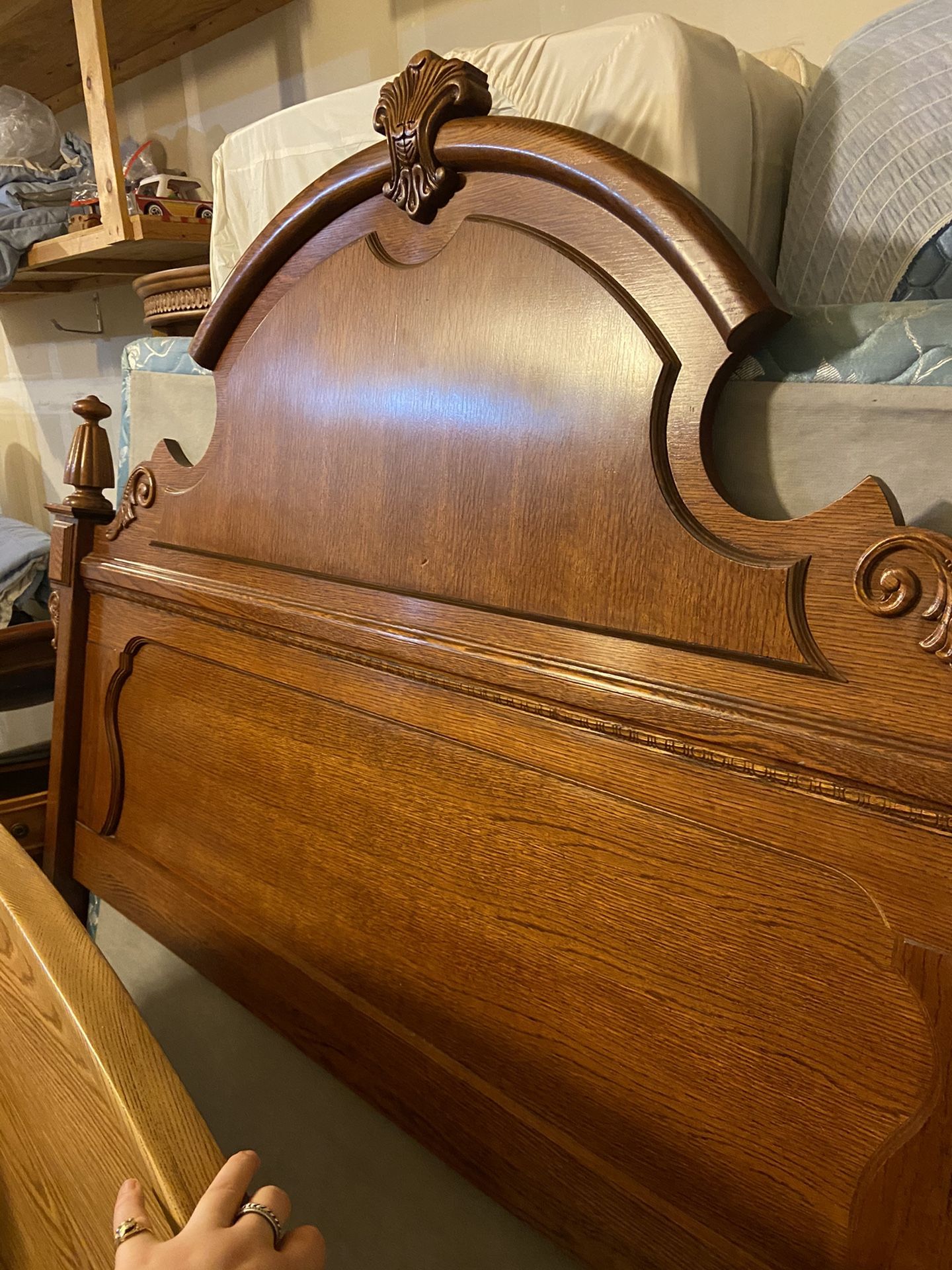 Beautiful oak queen bed frame and headboard