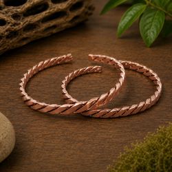 Pure Copper Twisted Cuff Bracelet Set – Handmade Copper Bangles

This matching set of two twisted cuff bracelets is 100% handmade from solid pure copp