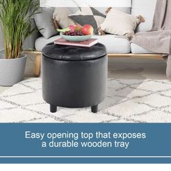Black Leather Storage Ottoman / Footstool G