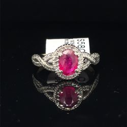 10KT White Gold Ruby Diamond Ring 3.00g Size 7 158262