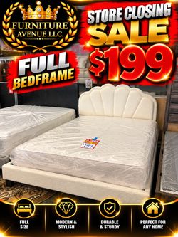 Full Size Upholstered Bed Frame with Scallop Headboard