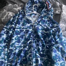 Blue and white large Bape Hoodie