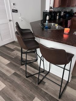 Brown Leather Bar Stools Set of 4