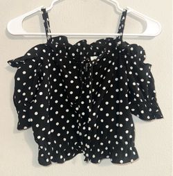 Black and White Polka Dot Ruffle Crop Top