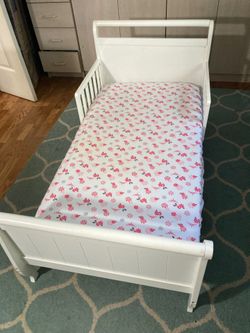 Toddler Bed - white sleigh bed with mattress