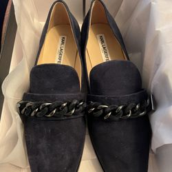 Brand New Ladies Karl Lagerfeld Navy Suede Flat Shoes 8.5 