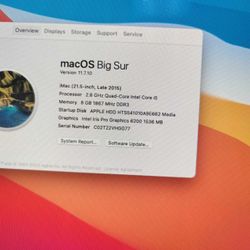 iMac late 2015 21.5inch Intel i5 1TB HHD 8GB RAM