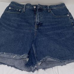 Free Assembly Women’s Denim Shorts Size 12 Blue Distressed Raw Hem High Rise