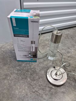 Polished Nickel Mini Seeded Glass Cylinder LED Pendant
