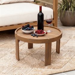 Acacia Wood Outdoor Round Coffee Table, 27.5" Dia ,OF2776