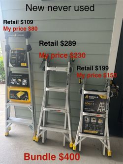 Ladders, blower and battery, extension cords, painting poles, vaccum