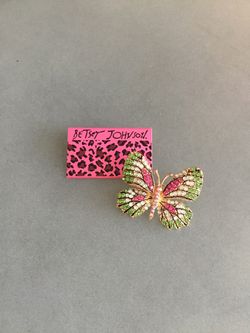 Betsey Johnson Multi Colored Rhinestone Paved Butterfly Brooch Pin
