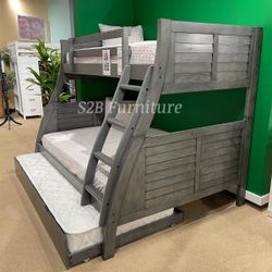 Twin Full Twin Grey Bunkbed With Ortho Mattress Included!