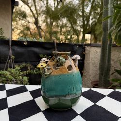 Vintage Ceramic Frog Mushroom Vase Planter 🍄‍🟫