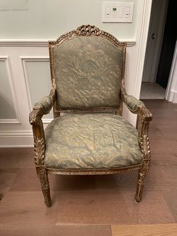 French Louis XVI Style Gilt Carved Armchair