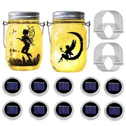 10 Pack Solar Mason Jar Lights with Hanger, 30 LEDs Fairy Lights Solar Mason Jar Lids Lights for Mason Jar Outdoor Fairy String Star Firefly Patio Gar