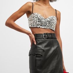 Alexander McQueen 6 42 M L Crystal Shard Crop Corset Bra Black Bralette $5700 MADE IN ITALY Harness Top