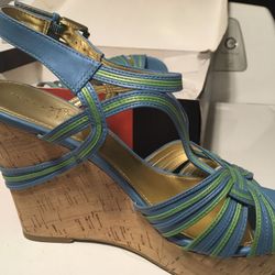 Ivanka Trump HONEY blue/green wedge sandal Size 9