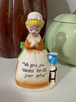 Enesco 1960s 5” girl prayer napkin holder We Give You Thanks for All Your Gift